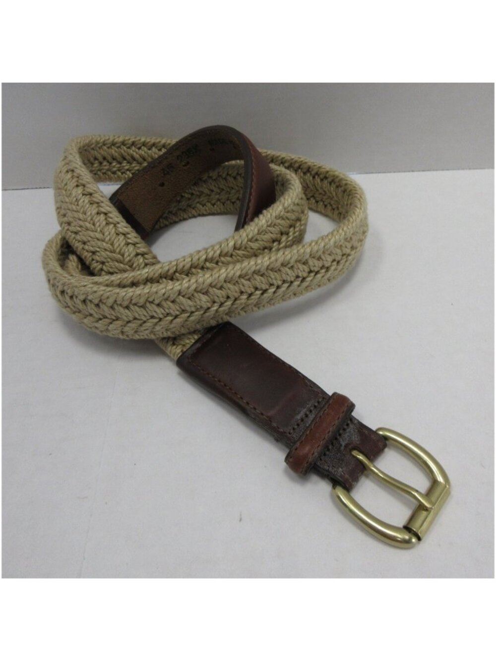 Orvis Belt 46 Braided Woven Leather Trim Brass Buckle Made In USA